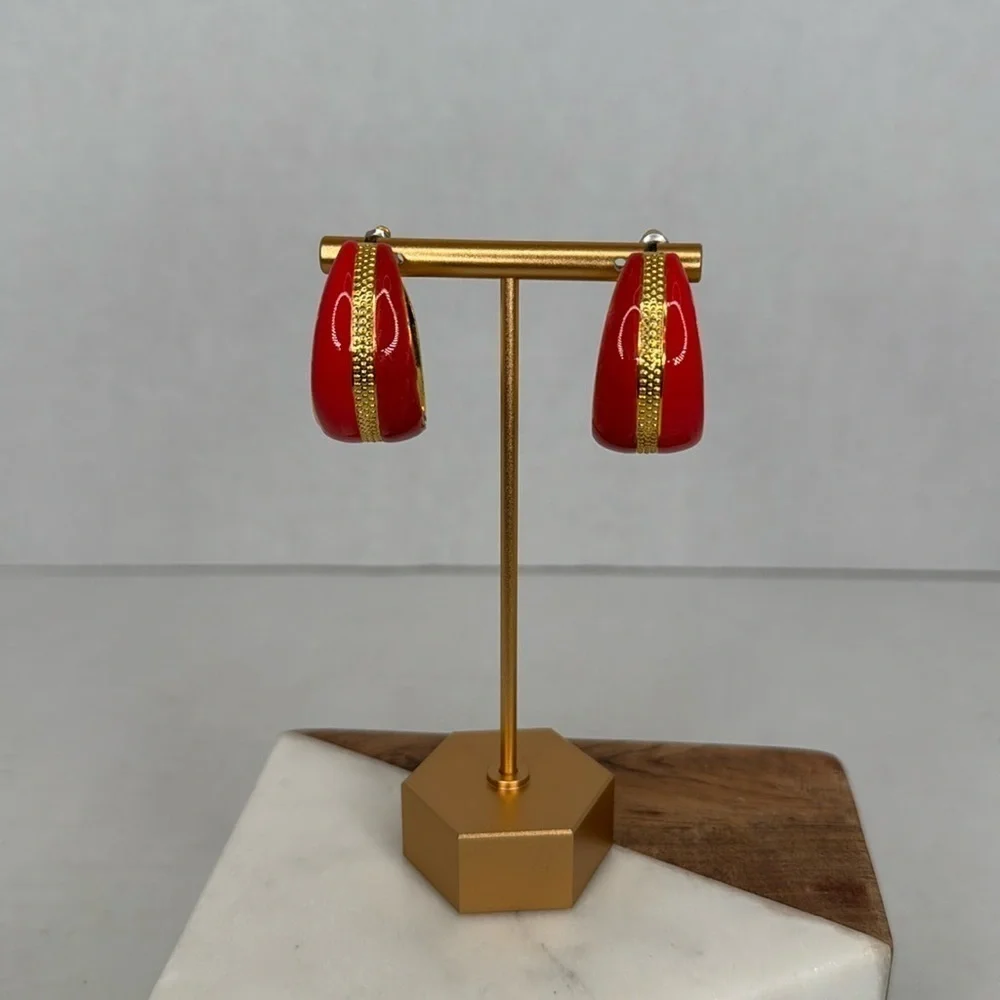 Vintage 1980'sRed and Gold Hoop Earrings lot E10